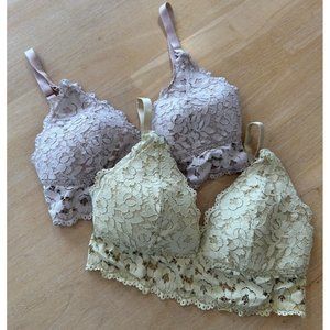 MOMANDA 2 Women' Lace Nursing Bra Wirefree Padded Size 36D Pink And Yellow